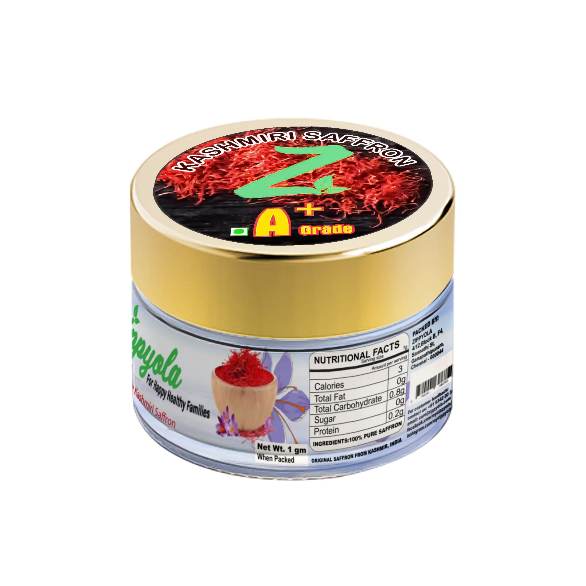 Pure, Natural and A+ Original Kashmiri Saffron / Kesar / Kungumapoo Threads 1 Gram- Pack of 1